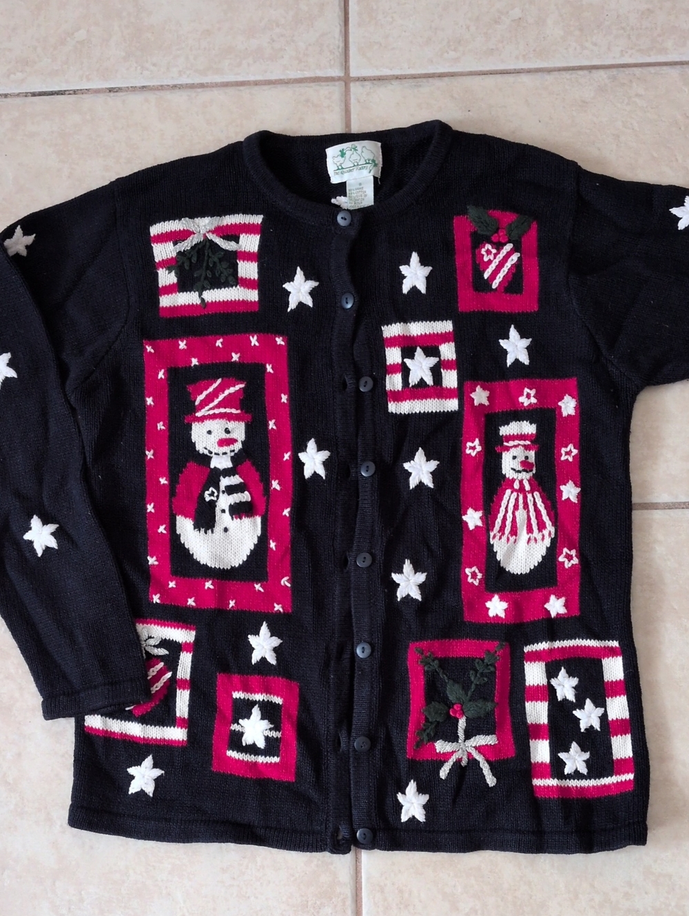 Quacker Factory Snowman Christmas Cardigan Size Small